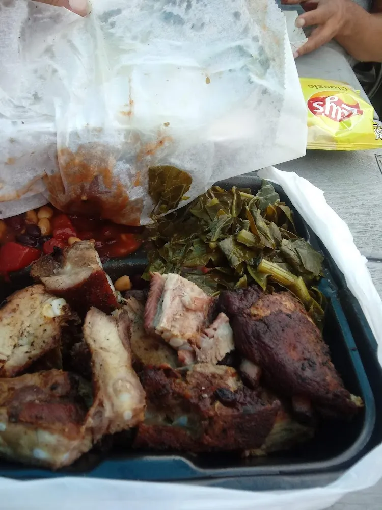 Rib Tips Collard Greens and Mama's Special Beans